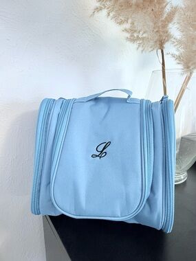 Turquoise Blue Travel Toiletry Bag with Script 'L'